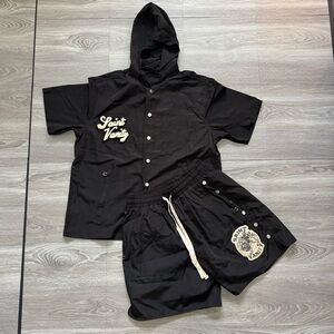 Saint Vanity Nylon Shirt & Shorts Set Black Size L Button-Up New